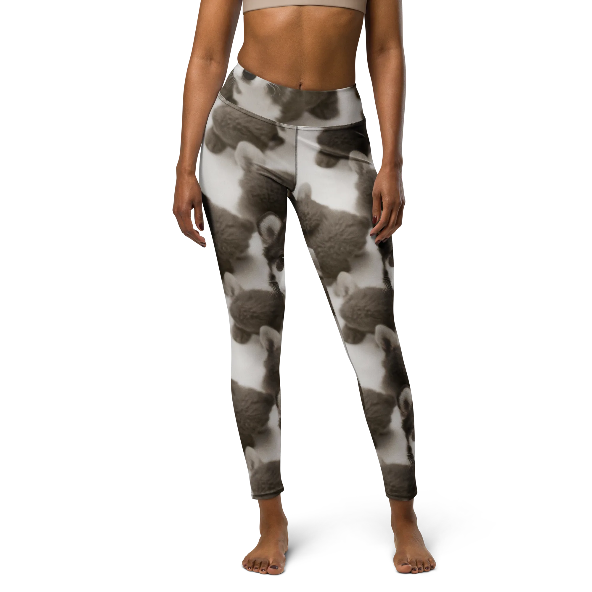 Sepia Puppy Parade on Yoga Leggings — Front