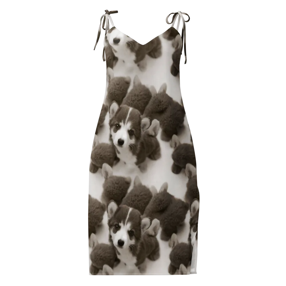 Sepia Puppy Parade on Slip Dress — Front