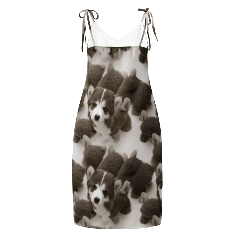 Sepia Puppy Parade on Slip Dress — Back