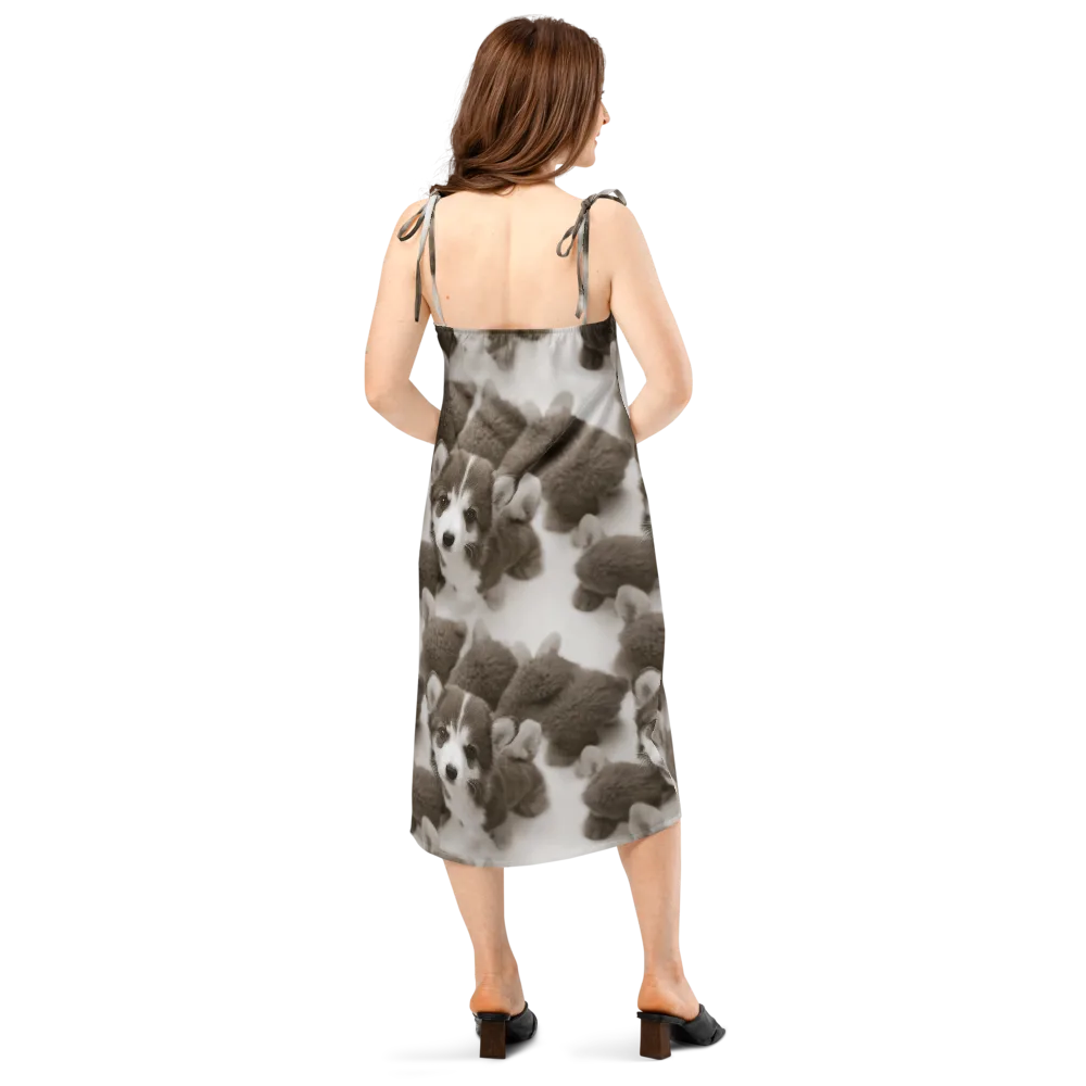 Sepia Puppy Parade on Slip Dress — Back
