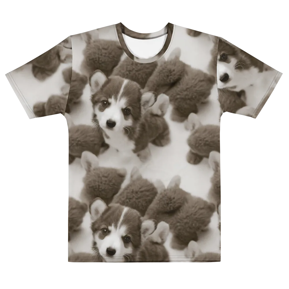 Sepia Puppy Parade on Men's Cotton Crew Neck T-Shirt — Front