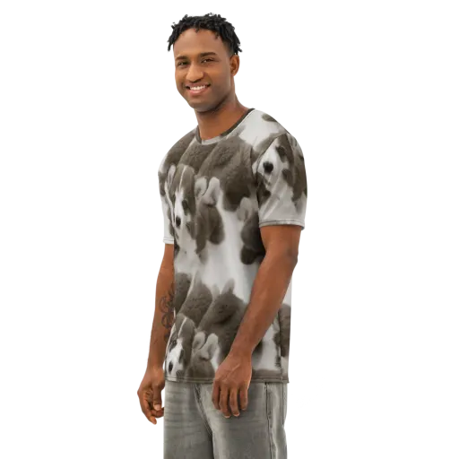 Sepia Puppy Parade on a Men's Cotton Crew Neck T-Shirt