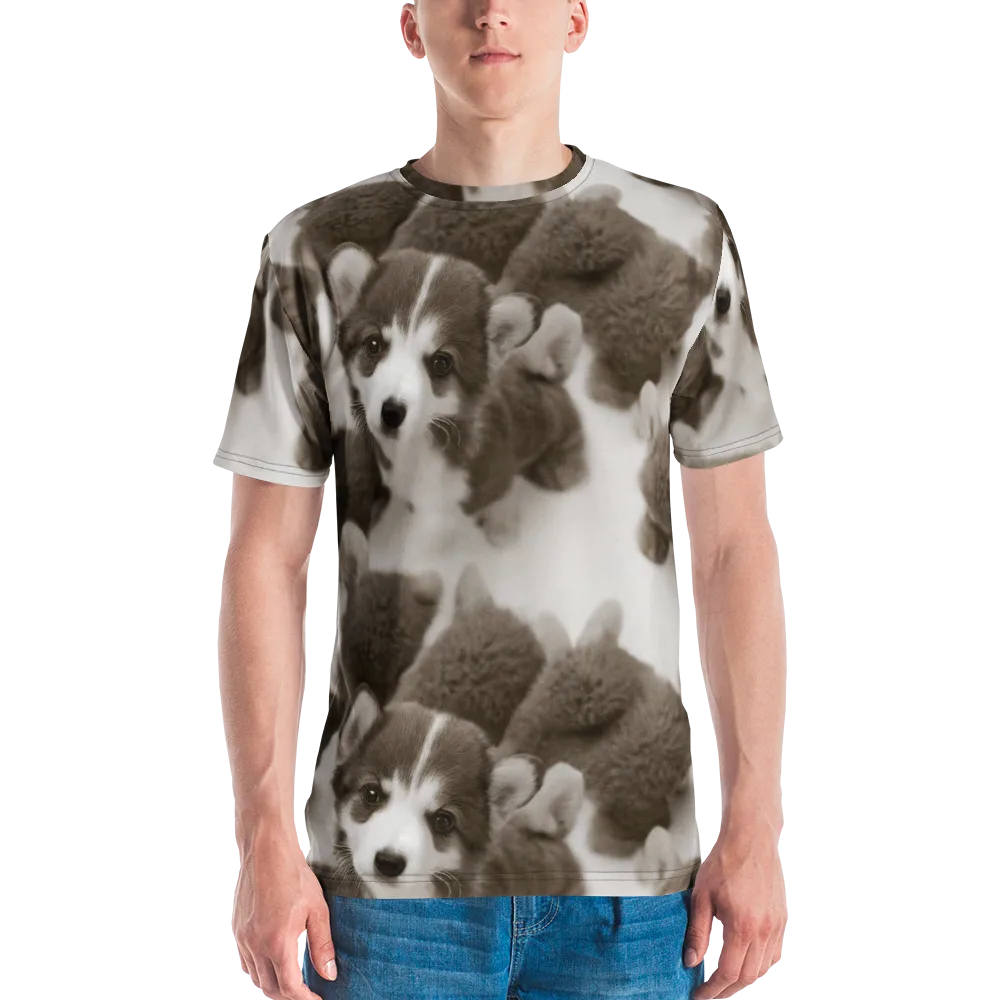 Sepia Puppy Parade on Men's Crew Neck T-Shirt — Front