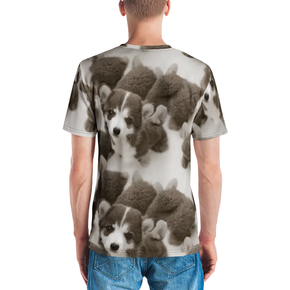 Sepia Puppy Parade on Men's Crew Neck T-Shirt — Back