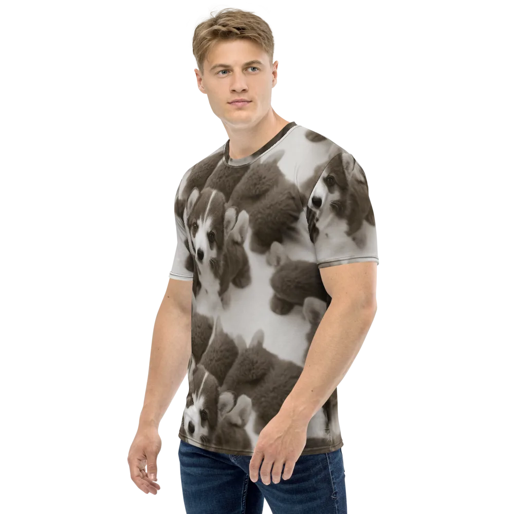 Sepia Puppy Parade on Men's Crew Neck T-Shirt — Left