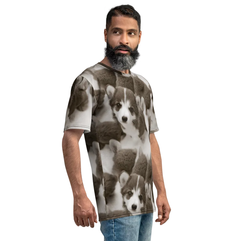Sepia Puppy Parade on Men's Crew Neck T-Shirt — Right