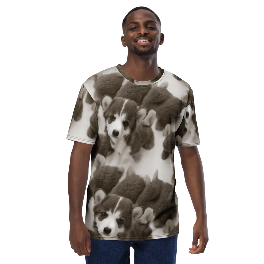 Sepia Puppy Parade on Men's Crew Neck T-Shirt — Front