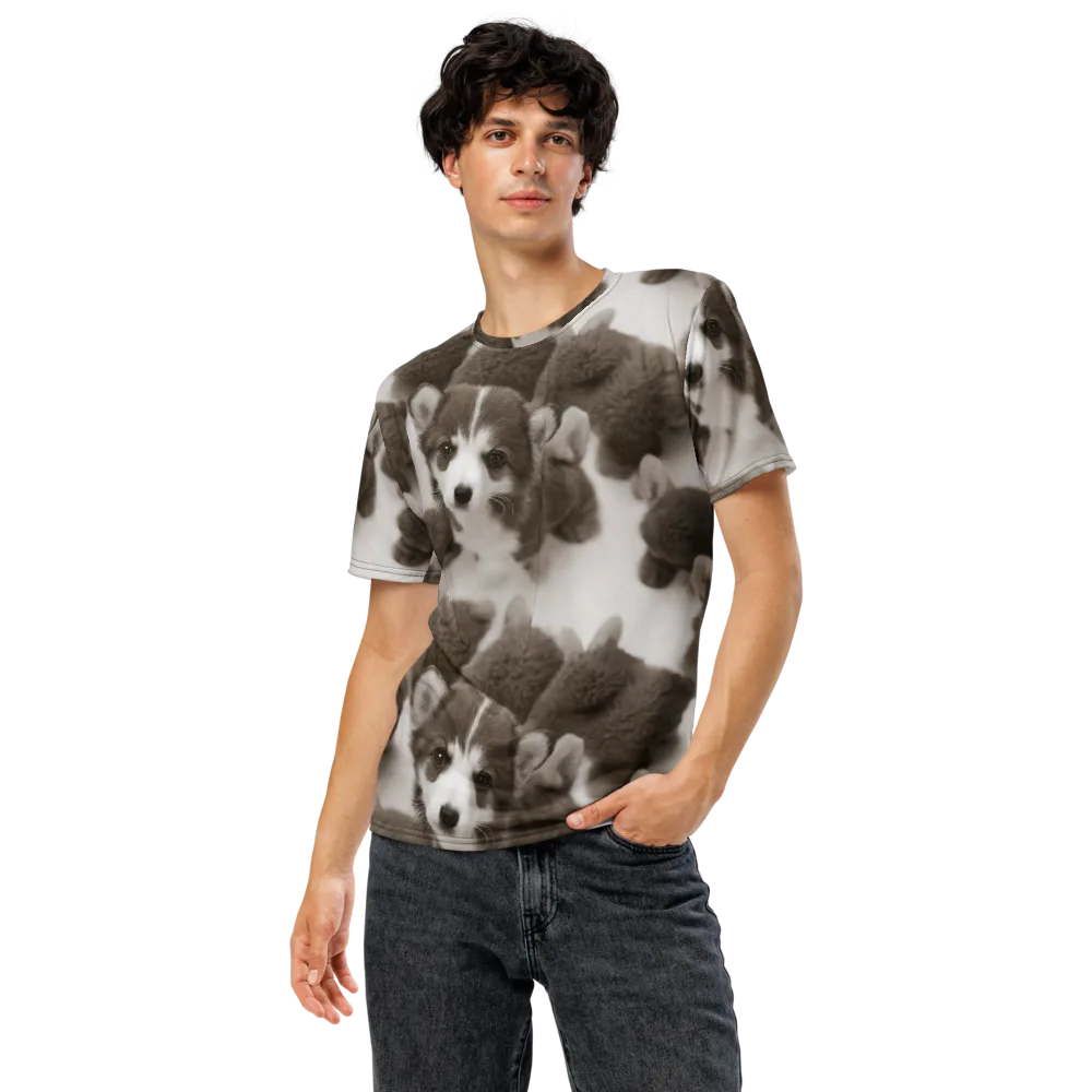 Sepia Puppy Parade on Men's Crew Neck T-Shirt — Front