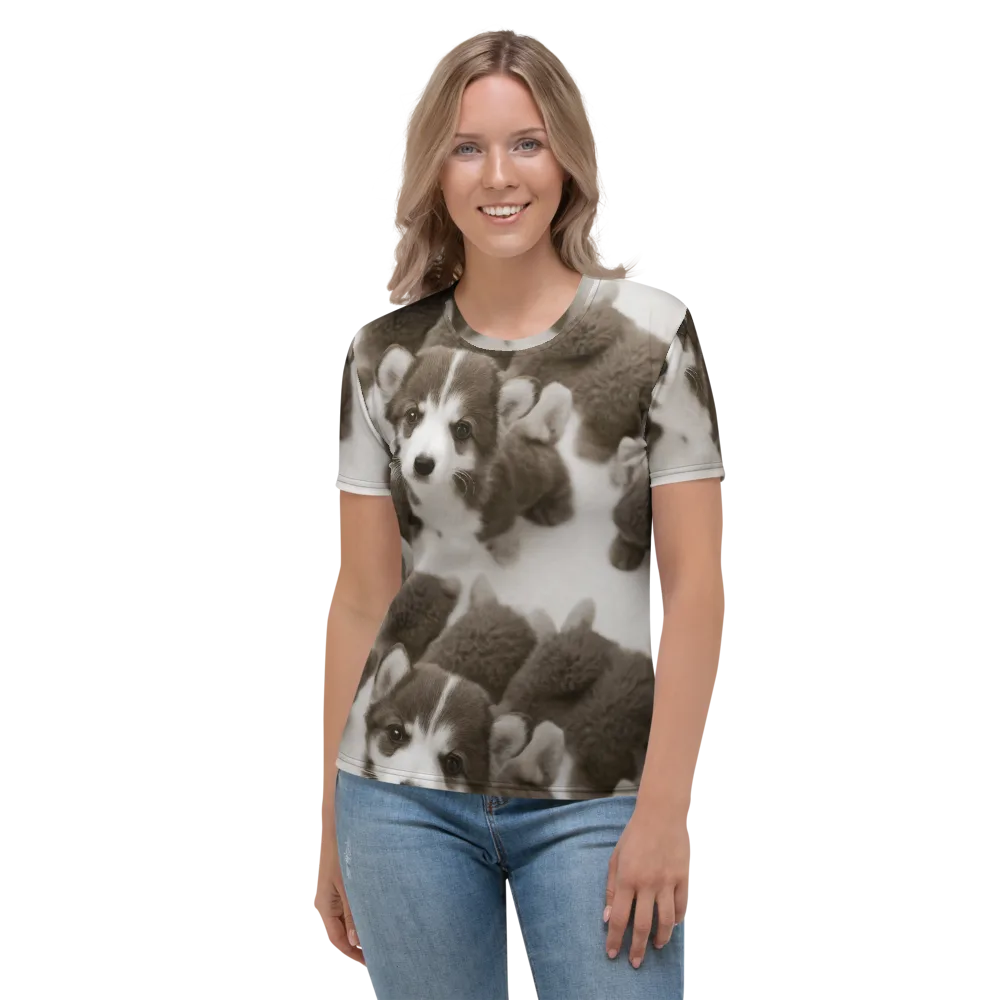 Sepia Puppy Parade on Women's Crew Neck T-Shirt — Front
