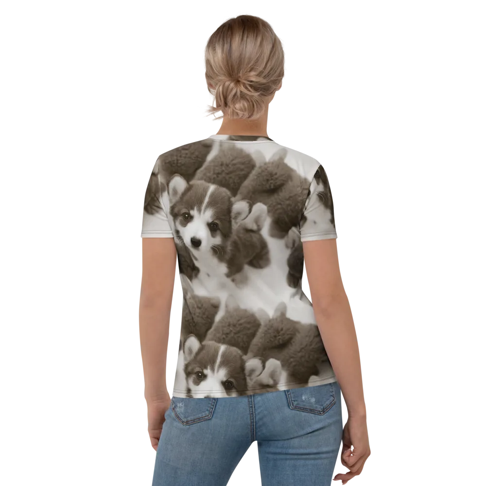 Sepia Puppy Parade on Women's Crew Neck T-Shirt — Back