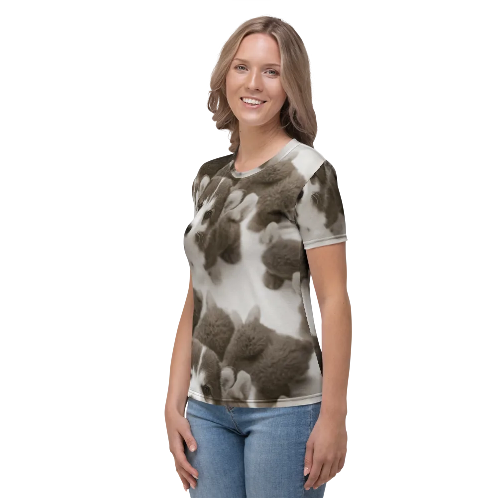 Sepia Puppy Parade on Women's Crew Neck T-Shirt — Left