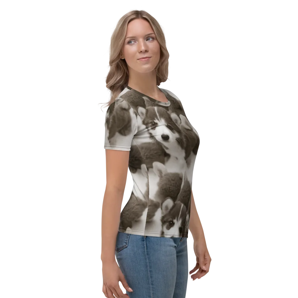 Sepia Puppy Parade on Women's Crew Neck T-Shirt — Right