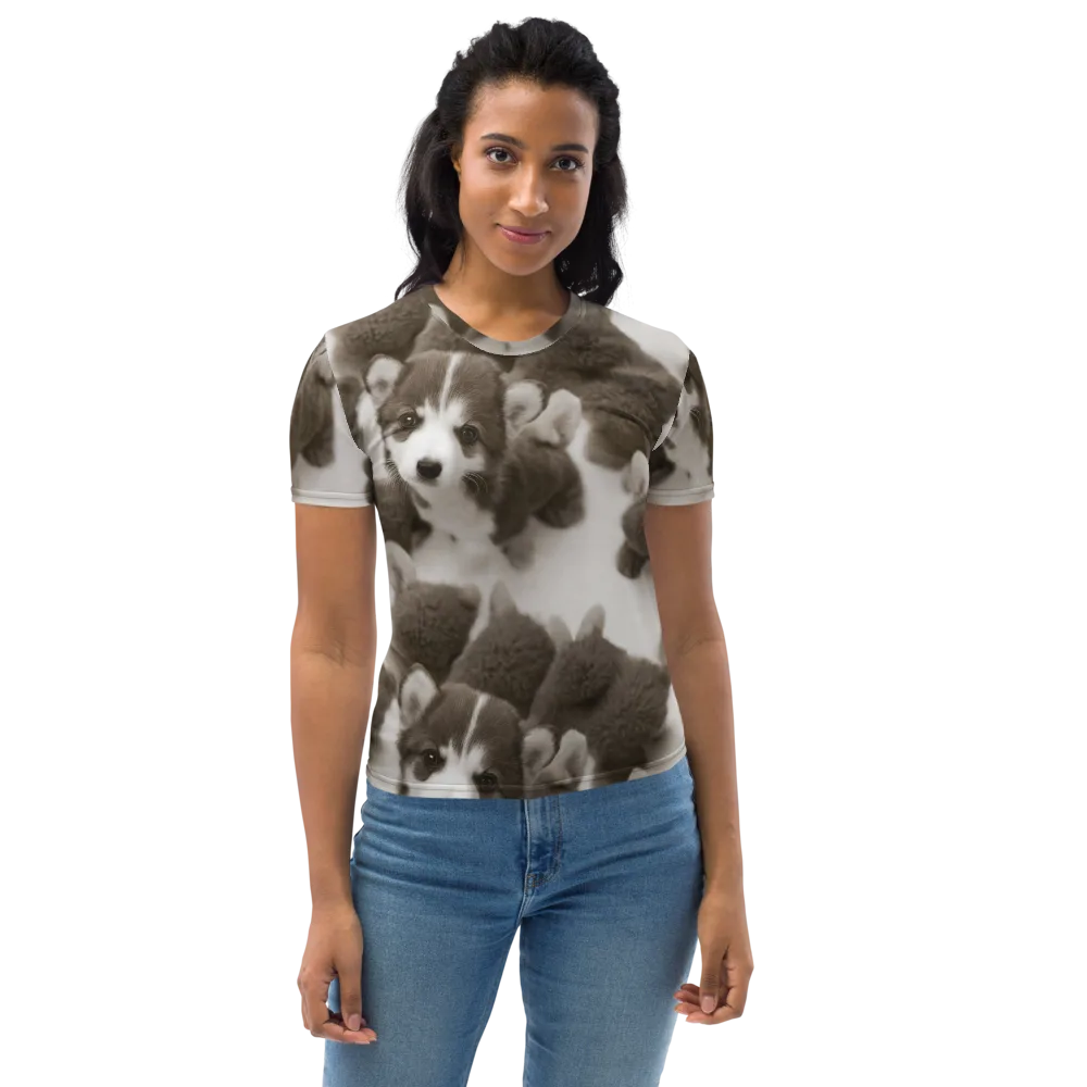 Sepia Puppy Parade on Women's Crew Neck T-Shirt — Front