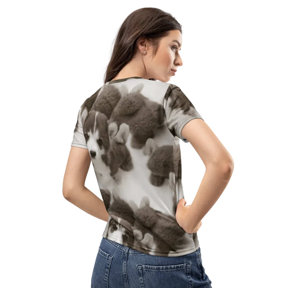 Sepia Puppy Parade on Women's Crew Neck T-Shirt — Back
