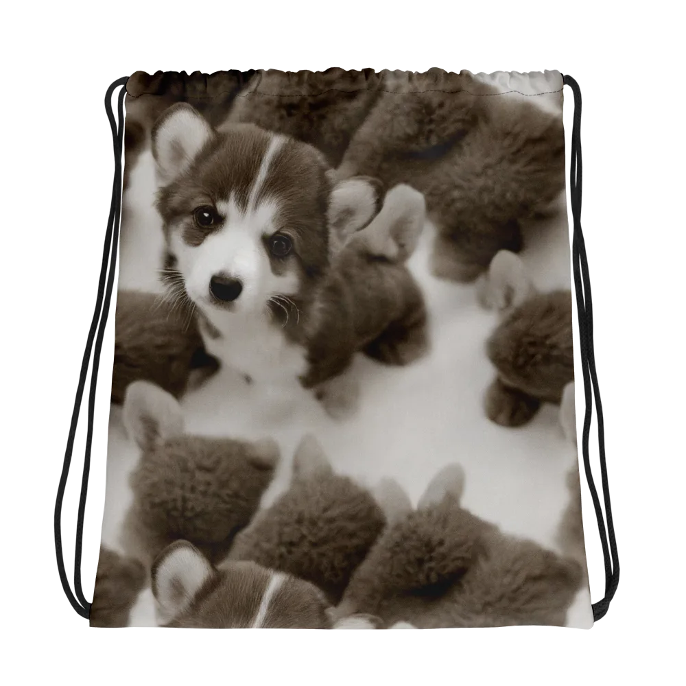 Sepia Puppy Parade on Drawstring Bag — Photo