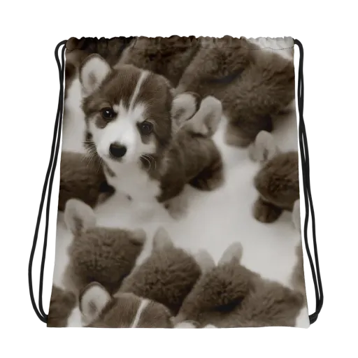 Sepia Puppy Parade on a Drawstring Bag