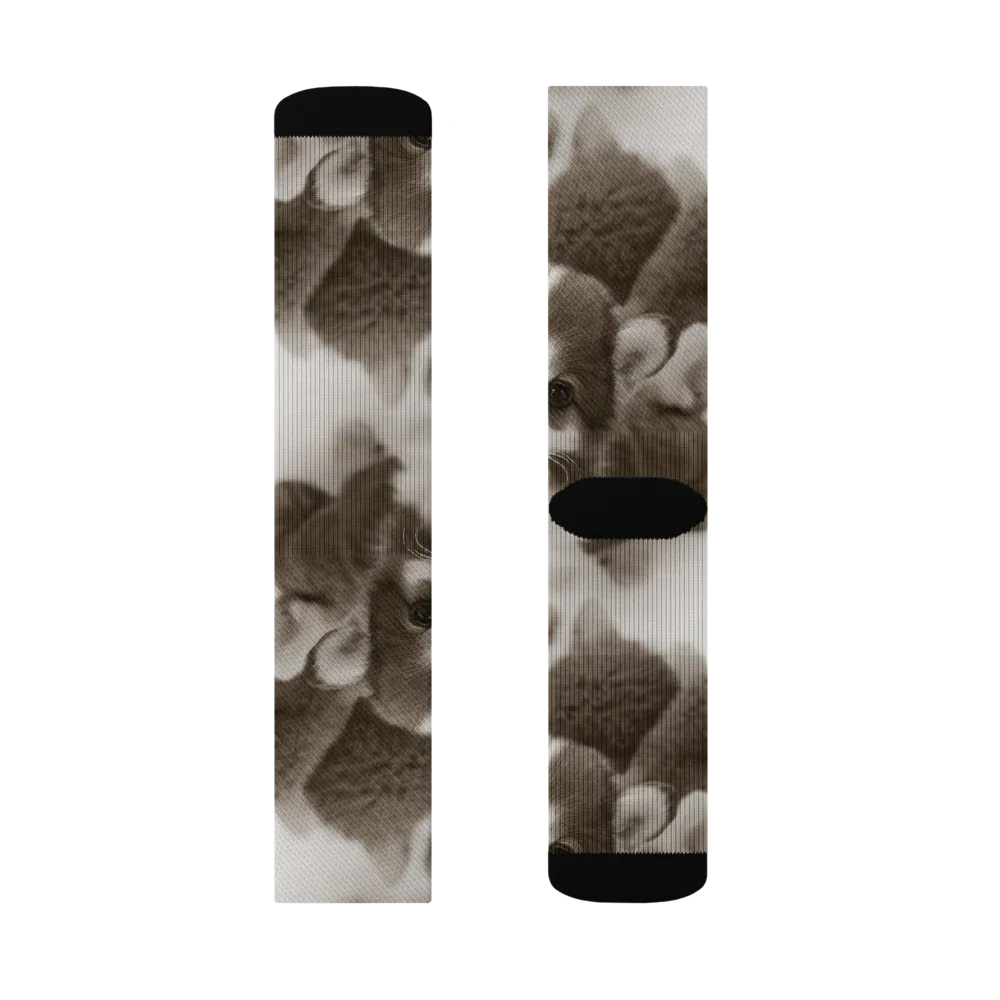 Sepia Puppy Parade on Socks — Left Sock
