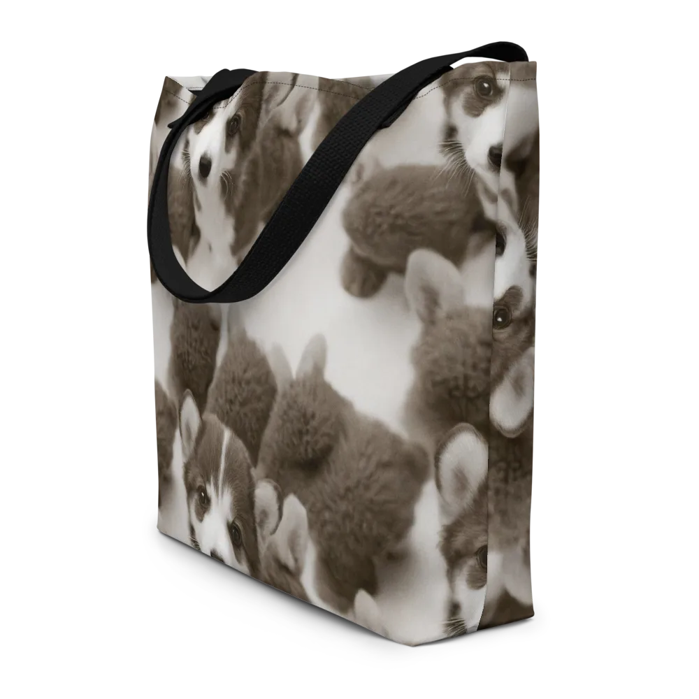 Sepia Puppy Parade on Large Tote Bag W/ Pocket — Front