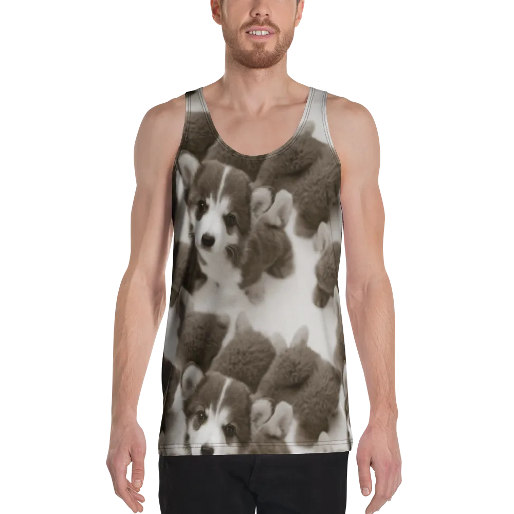 Sepia Puppy Parade on Men's Tank Top — Front