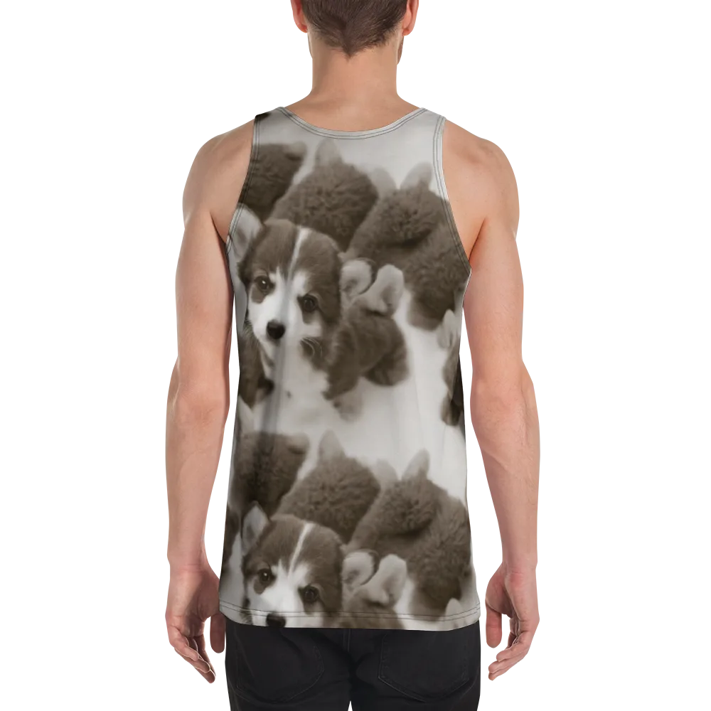 Sepia Puppy Parade on Men's Tank Top — Back