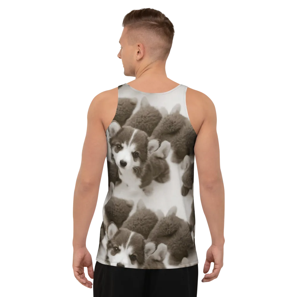 Sepia Puppy Parade on Men's Tank Top — Back