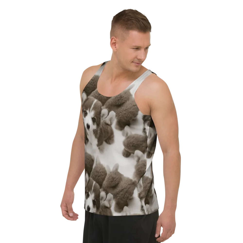 Sepia Puppy Parade on Men's Tank Top — Left Front