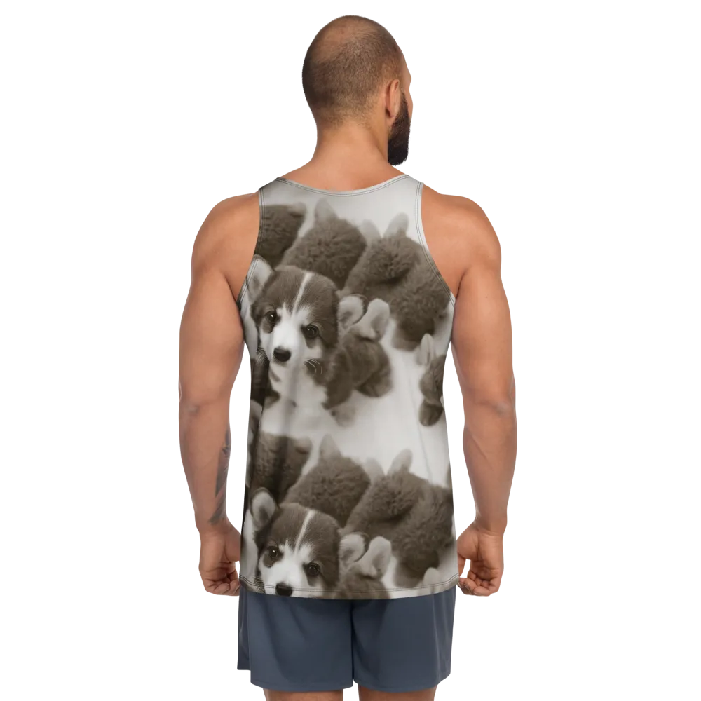 Sepia Puppy Parade on Men's Tank Top — Back