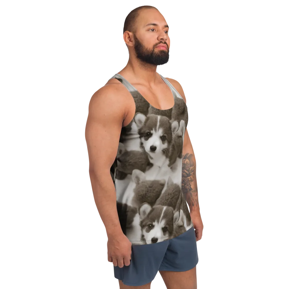Sepia Puppy Parade on Men's Tank Top — Right Front