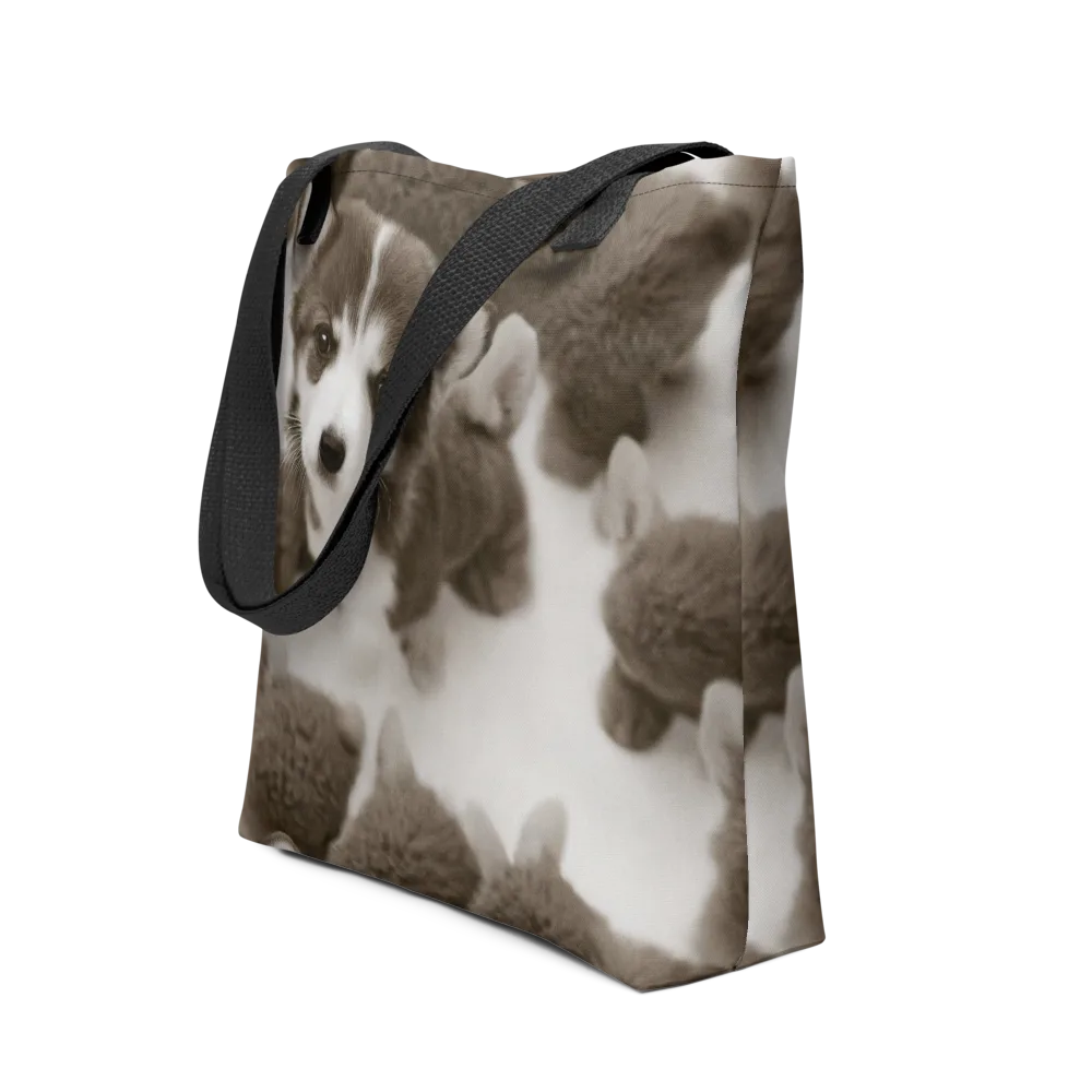 Sepia Puppy Parade on Tote Bag — Front