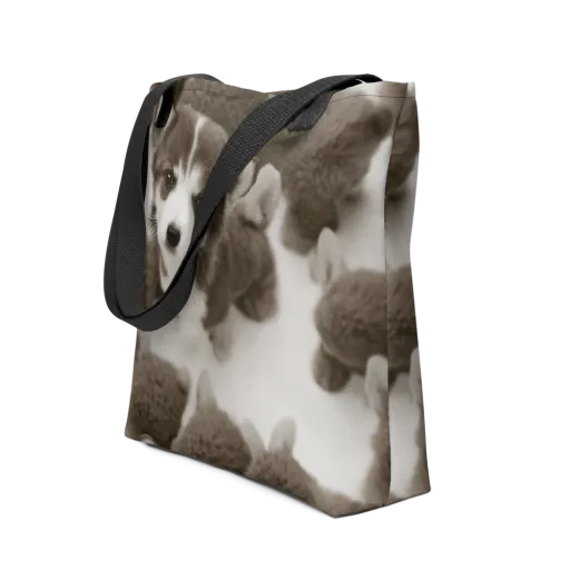 Sepia Puppy Parade on a Tote Bag