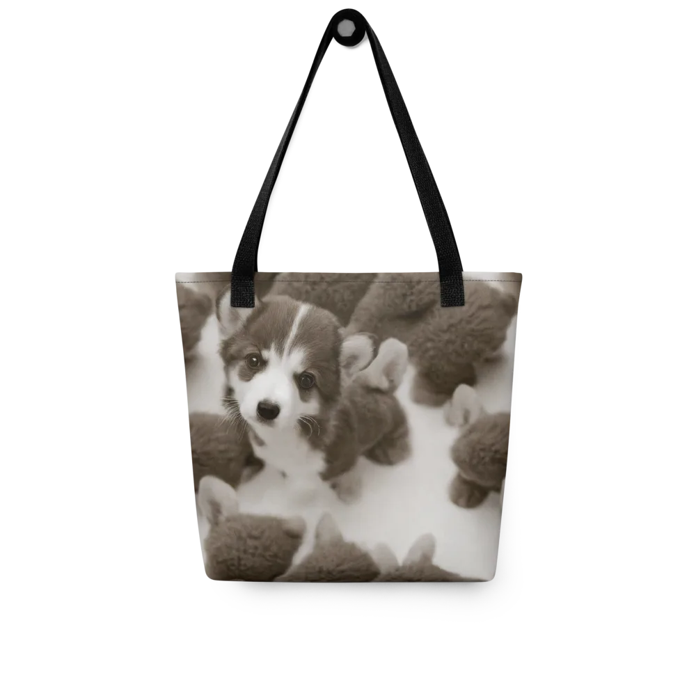 Sepia Puppy Parade on Tote Bag — Front