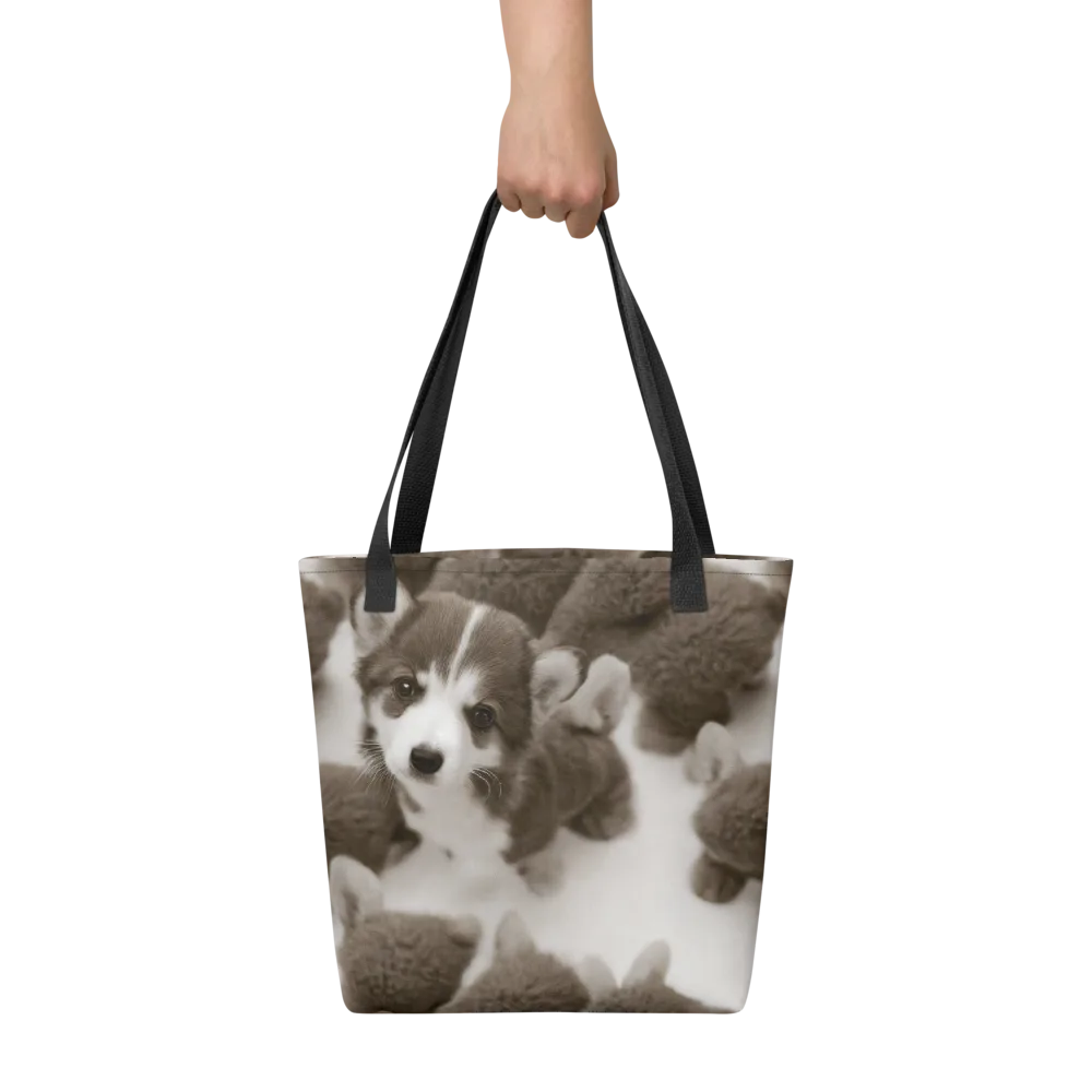 Sepia Puppy Parade on Tote Bag — Front