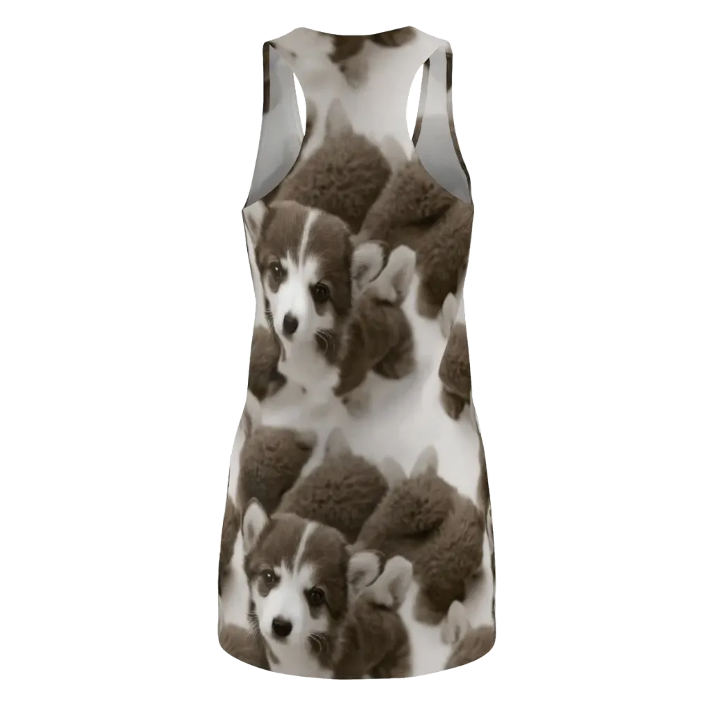 Sepia Puppy Parade on Racerback Dress — Back