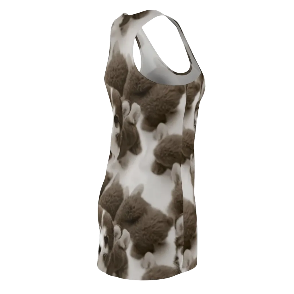 Sepia Puppy Parade on Racerback Dress — Back Side
