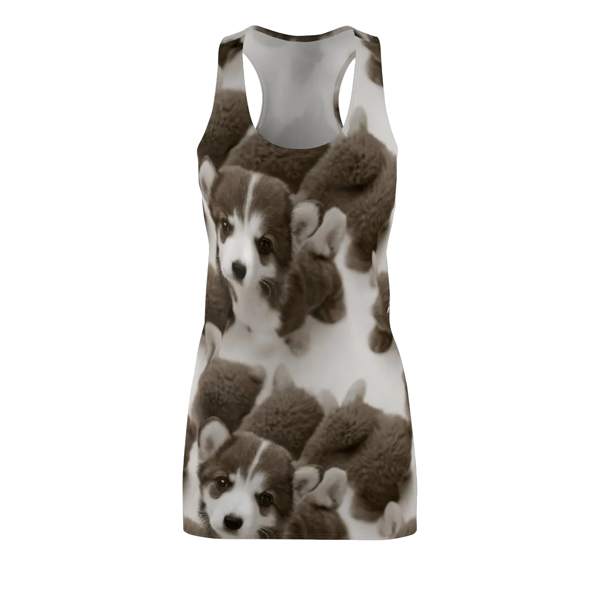 Sepia Puppy Parade on Racerback Dress — Front