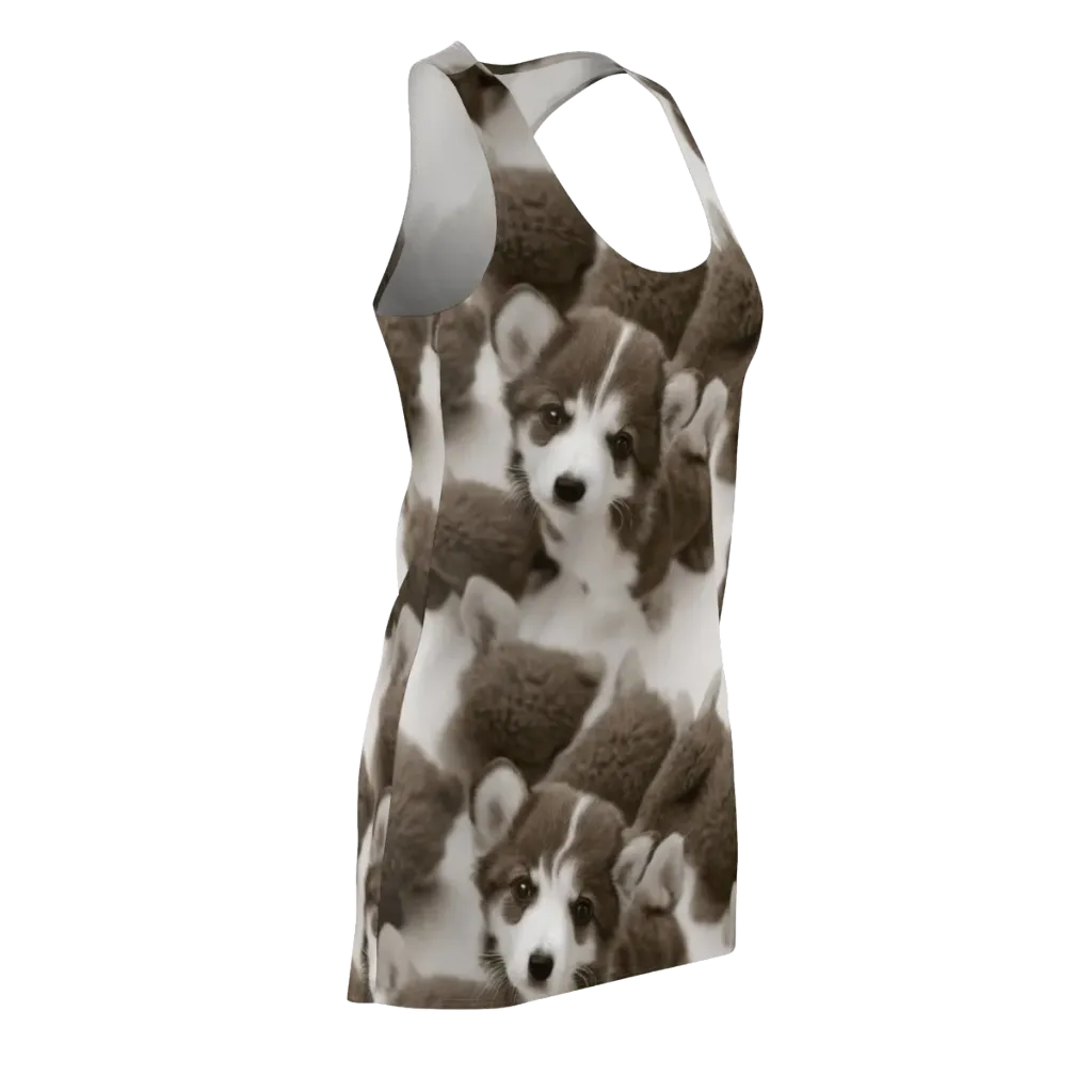 Sepia Puppy Parade on Racerback Dress — Front Side