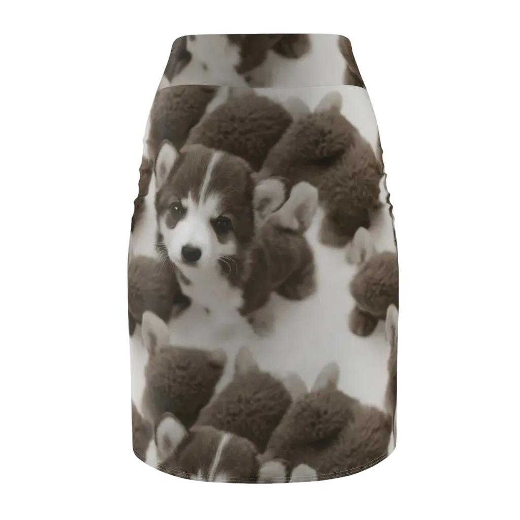 Sepia Puppy Parade on Pencil Skirt — Back