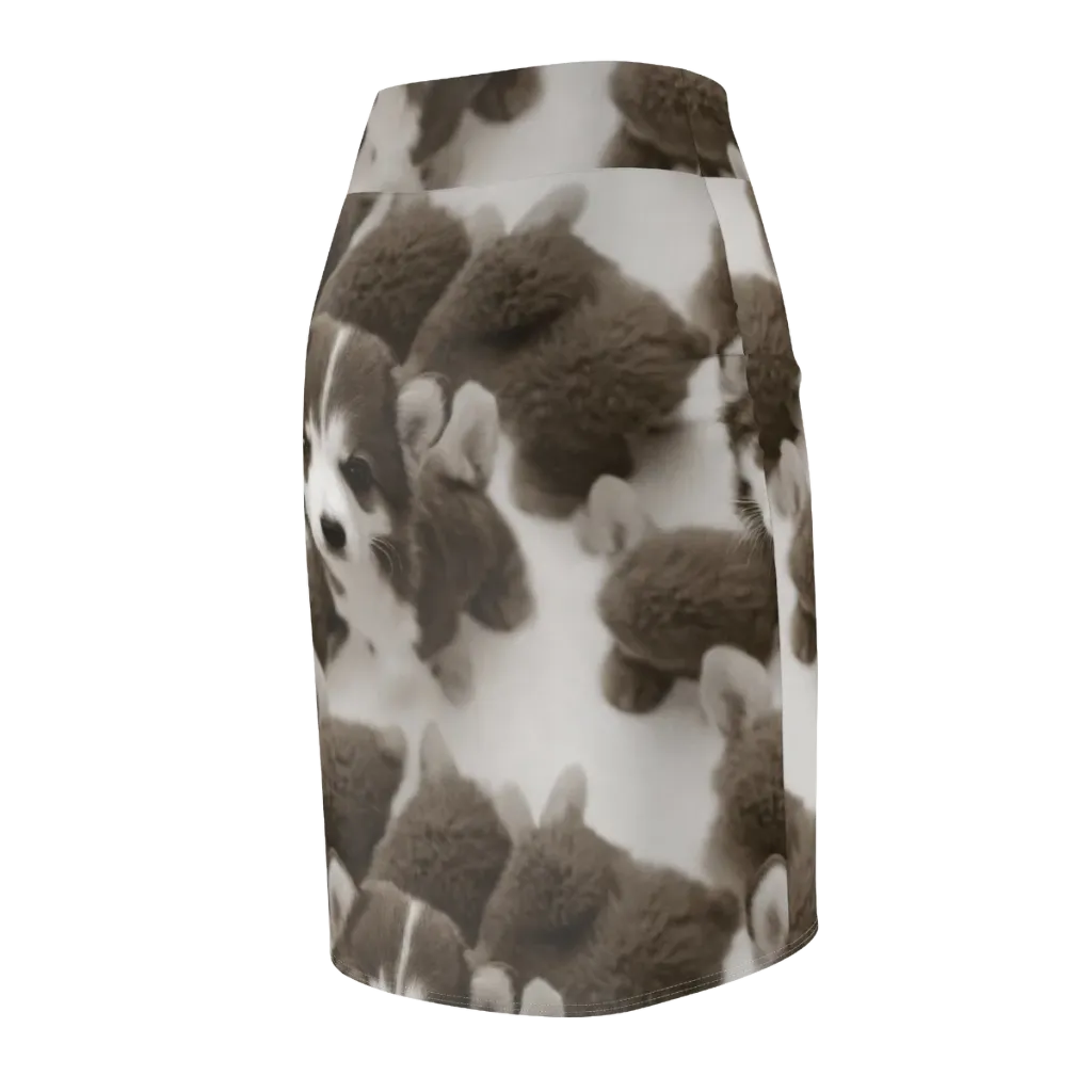 Sepia Puppy Parade on Pencil Skirt — Back Side