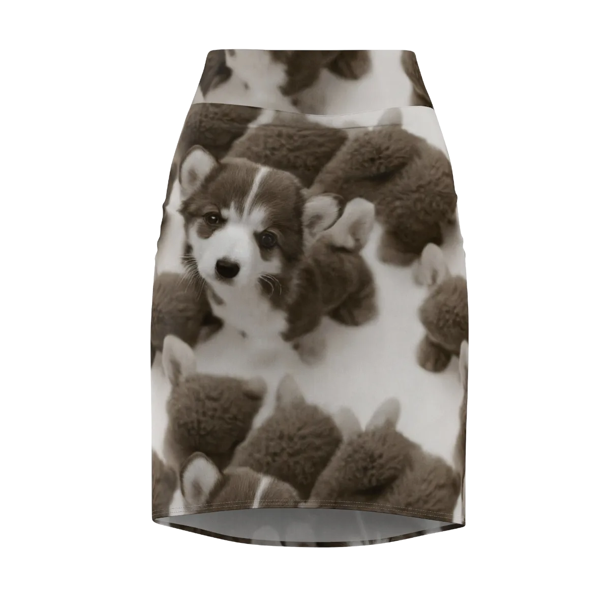 Sepia Puppy Parade on Pencil Skirt — Front