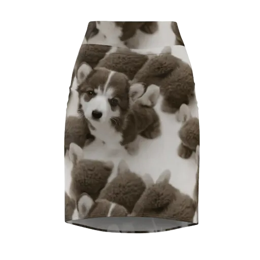 Sepia Puppy Parade on a Pencil Skirt
