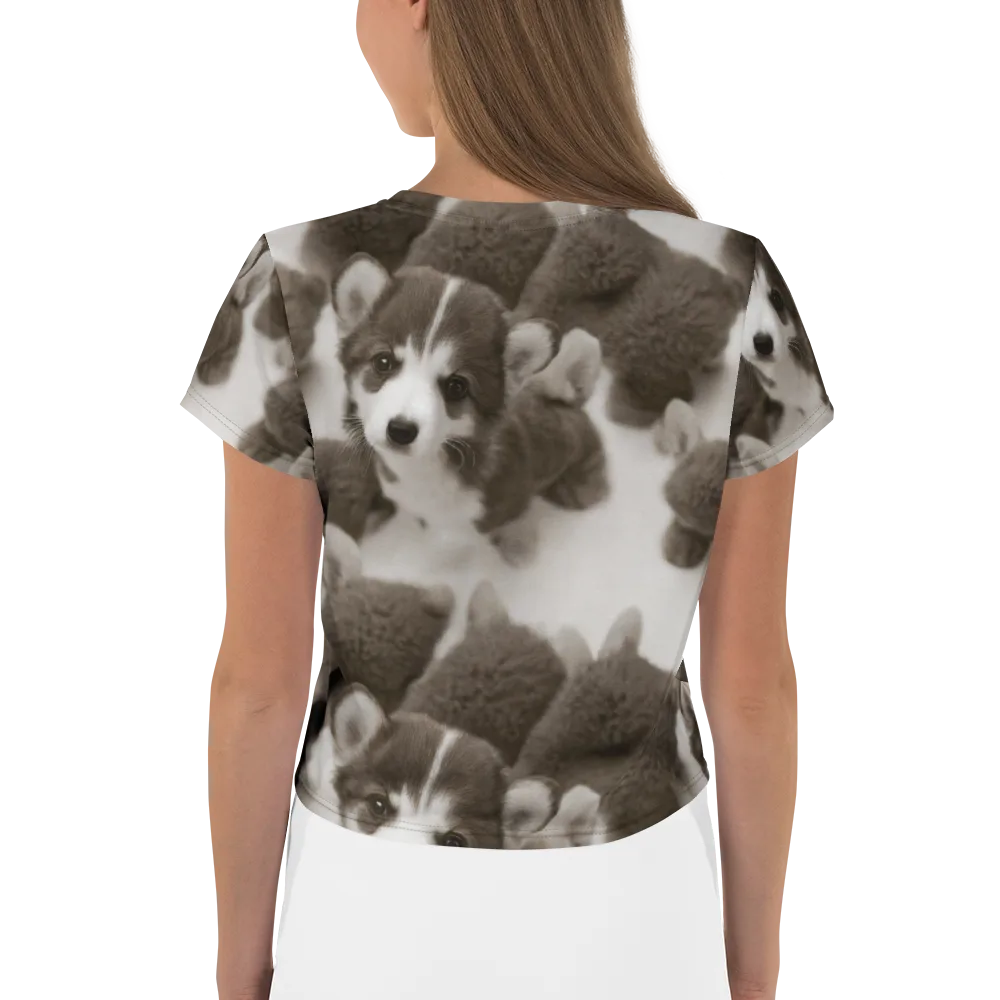 Sepia Puppy Parade on Crop Tee — Back