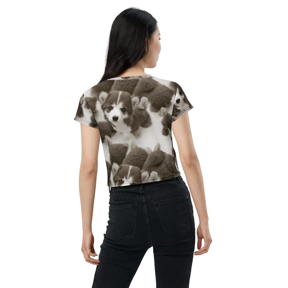 Sepia Puppy Parade on Crop Tee — Back