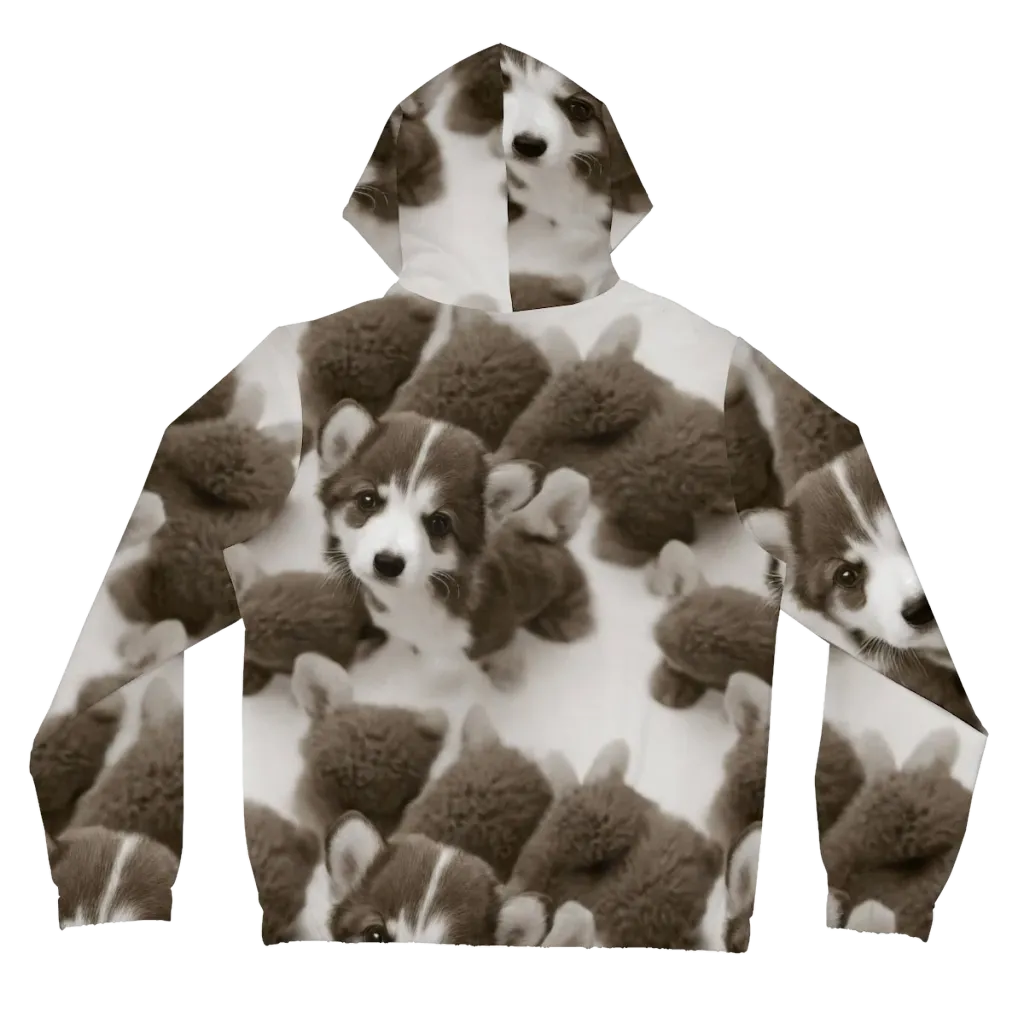 Sepia Puppy Parade on Women's Full-Zip Hoodie — Back