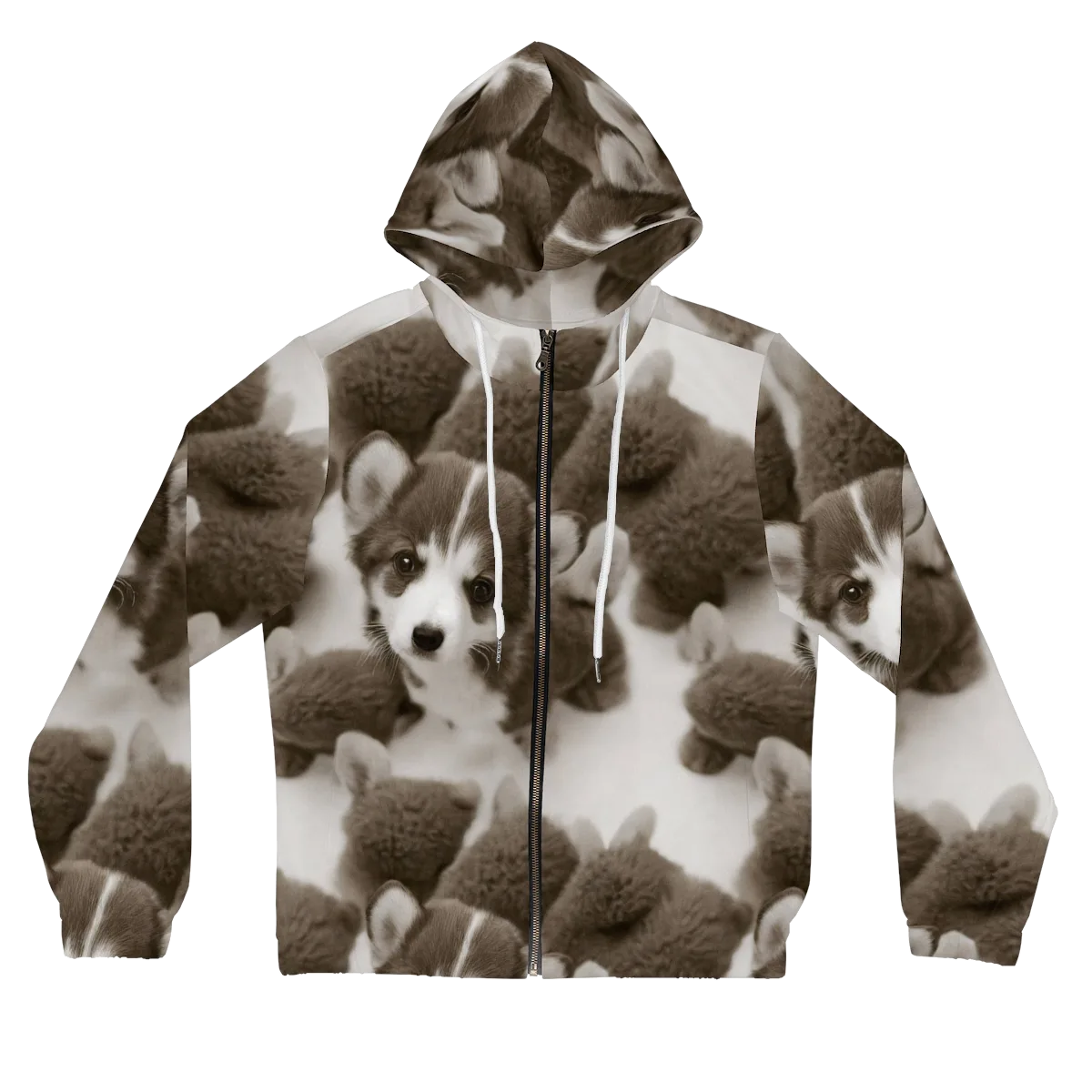 Sepia Puppy Parade on Women's Full-Zip Hoodie — Front