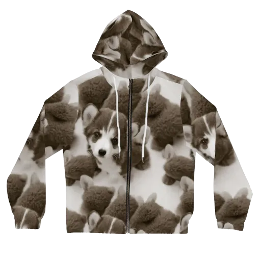 Sepia Puppy Parade on a Women's Full-Zip Hoodie