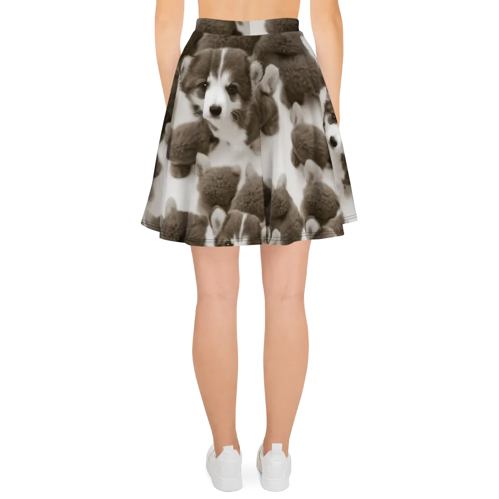Sepia Puppy Parade on Skater Skirt — Back