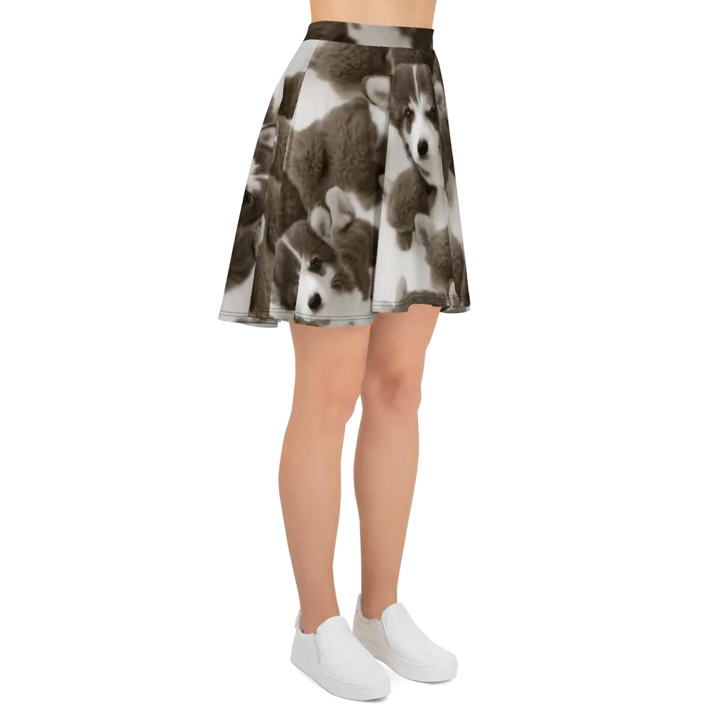 Sepia Puppy Parade on Skater Skirt — Right