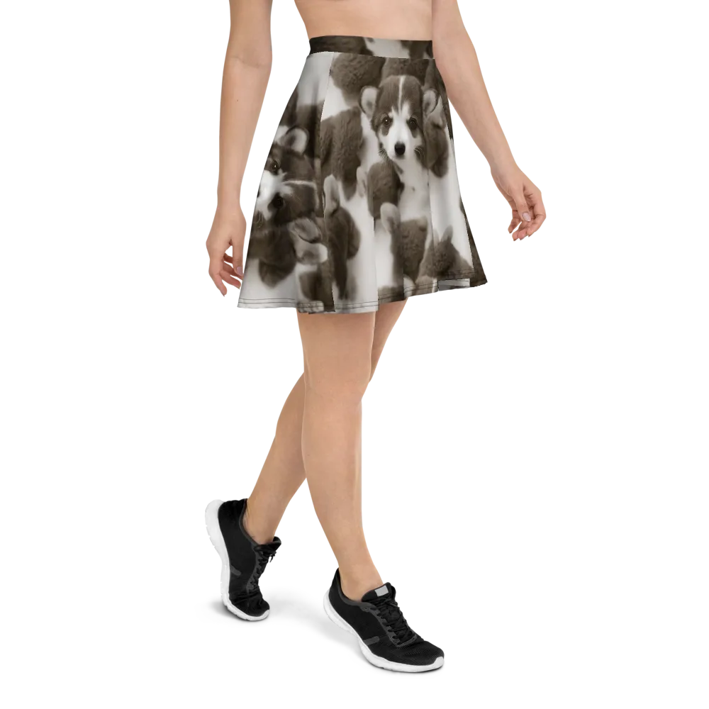 Sepia Puppy Parade on Skater Skirt — Right