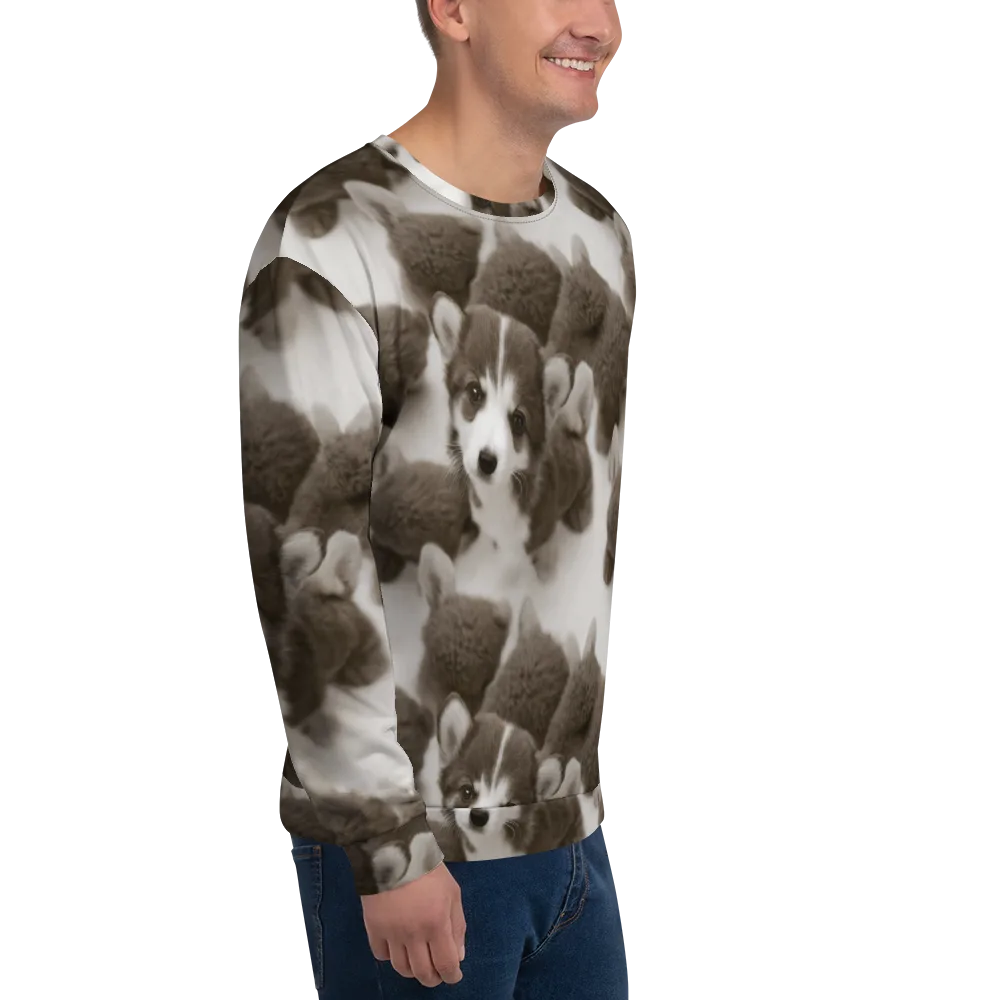 Sepia Puppy Parade on Sweatshirt — Right Front