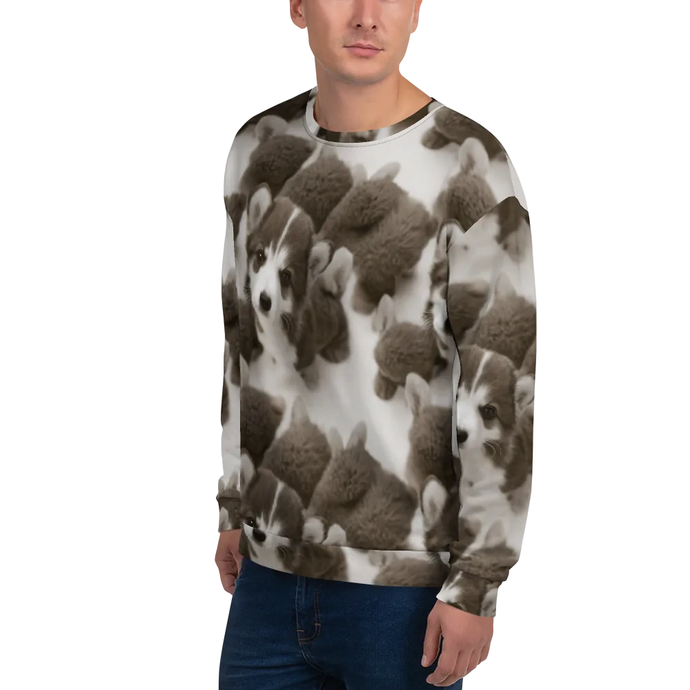 Sepia Puppy Parade on Sweatshirt — Left Front